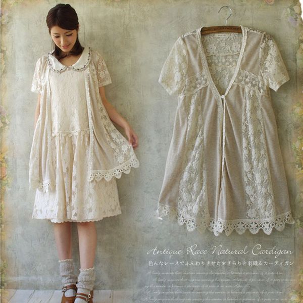 

women's blouses & shirts japanese mori girl sweet shirt women cute perspective embroidery button short sleeve lolita female cardigan a0, White