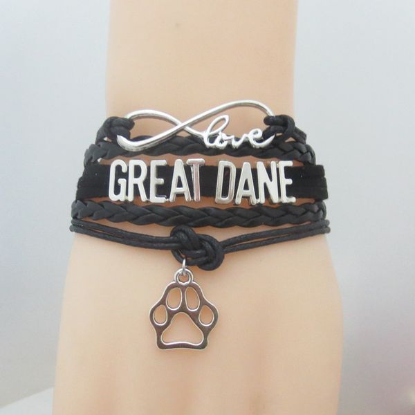 

dropshipping love great dane bracelet dog animal pet paw charm leather bracelets bangles great dane jewelry, Golden;silver