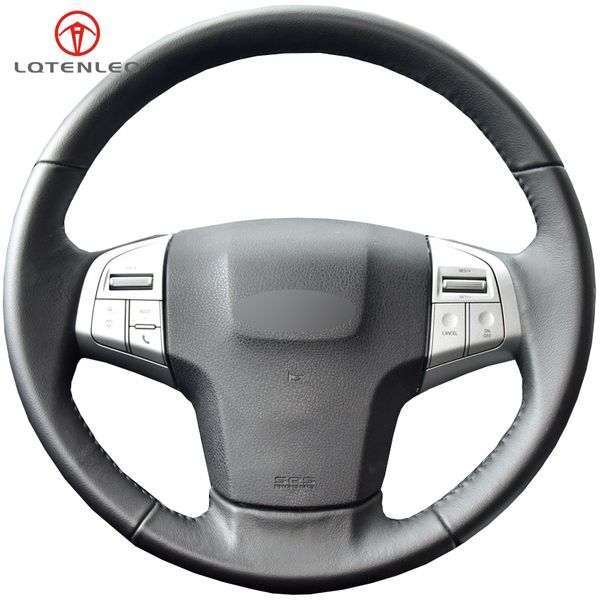 

lqtenleo black genuine leather car steering wheel cover for isuzu d-max 2013-2018 mu-x 2013-2018 holden colorado (au) 2012-2019