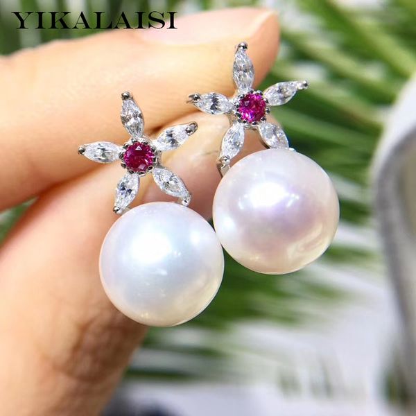 

yikalaisi 925 sterling silver jewelry pearl earrings 2019 fine natural pearl jewelry 8-9mm stud earrings for women wholesale, Golden;silver