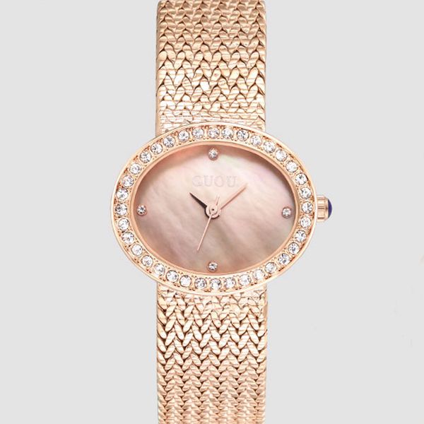 

guou diamond women jewelry watches vintage oval watch full steel bracelet wrist watch business analog clocks, Slivery;brown