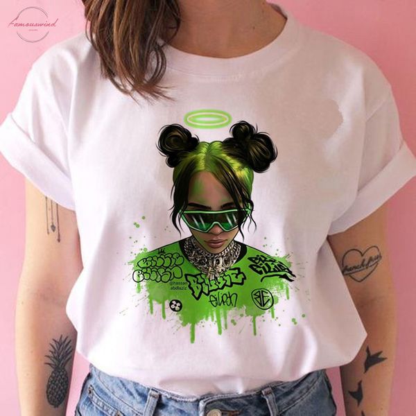 

billie eilish funny t shirt women harajuku bad guy graphic tshirt streetwear kawaii 90s hip hop t shirt short sleeve casual, White