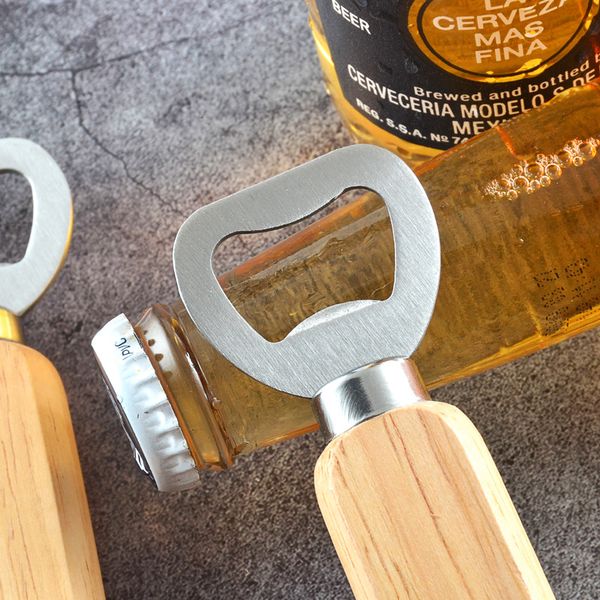 

rubber wood handle stainless steel beer bottle opener creative gift water bottle opener