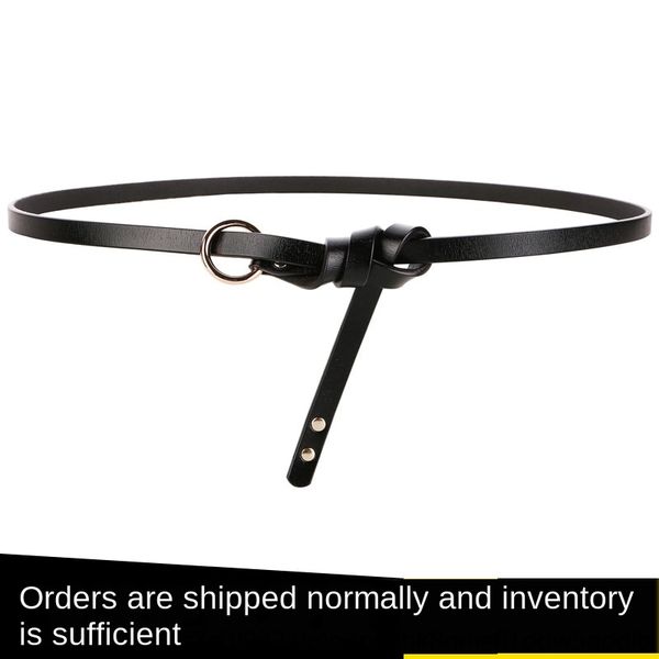 

thin women's all-match women's belt cowhide genuine leather nail ring knot belt, Black;brown