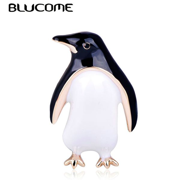 

blucome lovely penguin shape animal brooches black enamel gold jewelry for women children sweater scarf suit lapel pins, Gray