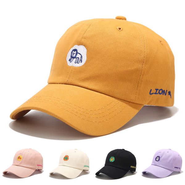 

korean format cartoon animals embroider baseball caps. summer outdoor sun hat for men and women. fashionable harajuku design cap sun hat, Blue;gray