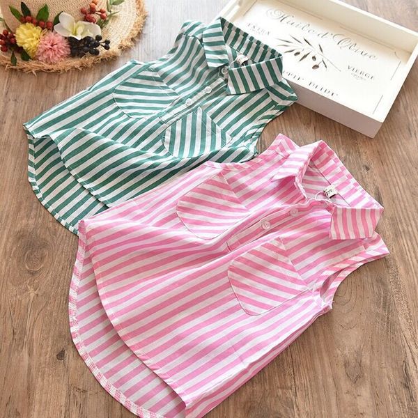 

2019 new summer item girl sleeveless stripe shirt two colors, White;black