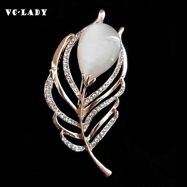 

vc-lady new rhinesto gold opal large leaves brooch pin dress decoration buckle pin jewelry brooches for women, Gray