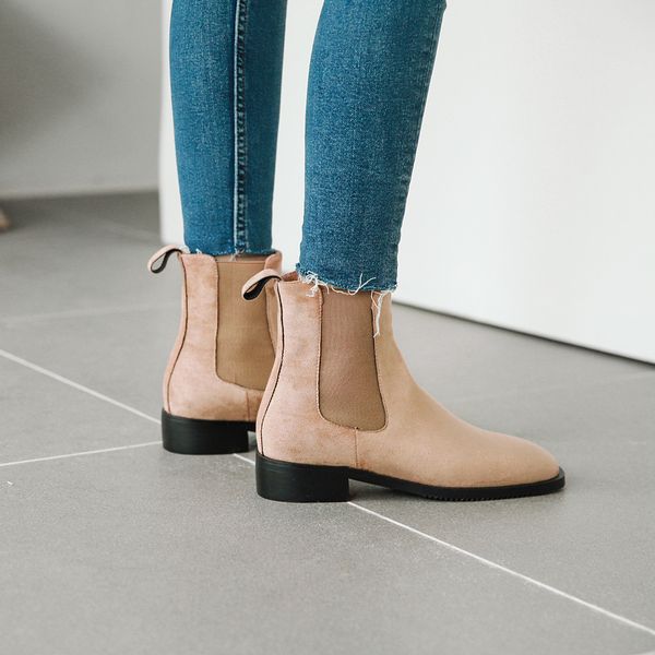 

wholesale shoes woman boots genuine fur ankle boots low heel women shoes autumn winter boots square toe chelsea ladies booties, Black