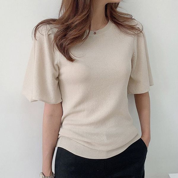 

summer office ladies japan style elegant beige sweater women slim pullover plain 2019 female vintage fashion sweet retro, White;black