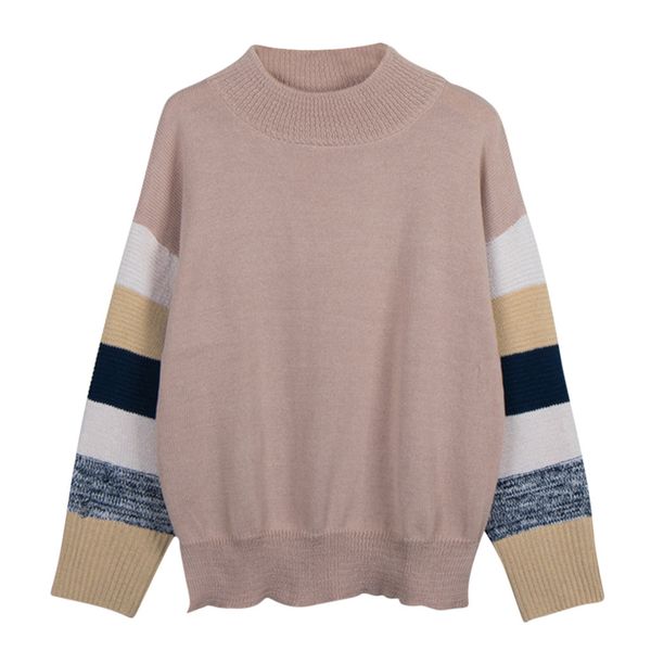 

jaycosin women sweaters winter casual patchwork long sleeve o-neck knit loose pullover warm ladies fashion loose sweater, White;black