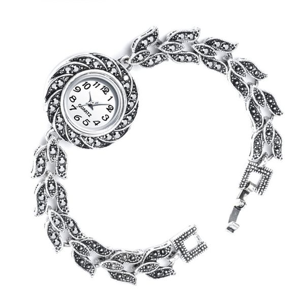 

2019 new fashion women's watches antique silver crystal bracelet quartz watch clock vintage jewelry watch women montre femme, Slivery;brown