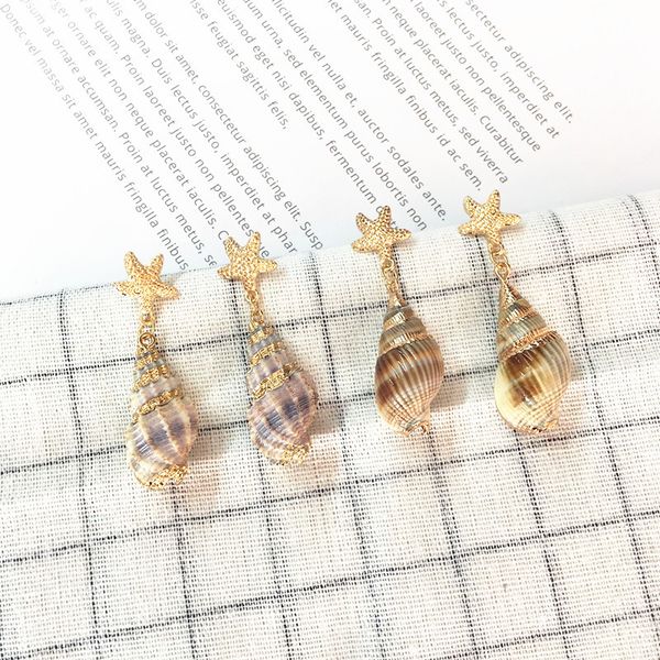 

2019 new fashion natural starfish conch earring women gold color geometric cowrie shell statement drop earring bohemia jewelry, Silver