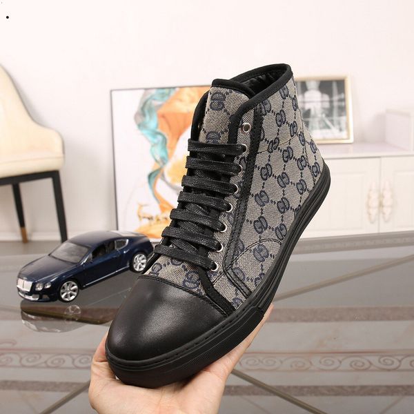 

mens fashion blue common high sneakers causal shoes with padded leather detail size euro 38-45, Black