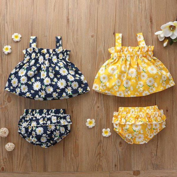 

новорожденный младенец ребёнки лето подсолнухи версия для печати жилет топы + шорты комплекты набор baby fashion 2020 vetement новый, White