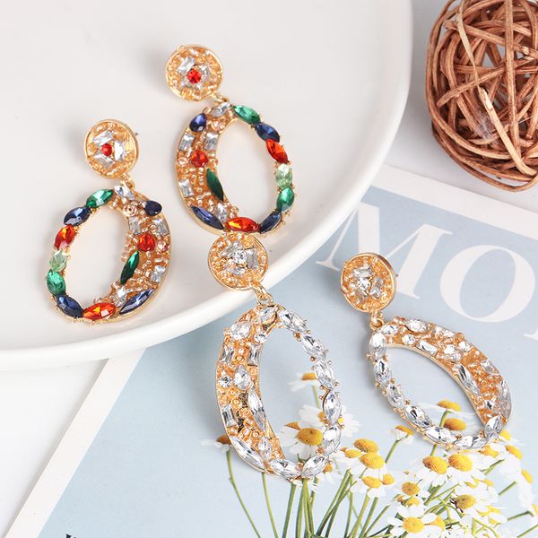 

juran new arrivals vintage multicolored drop earrings for women crystal charm statement earrings wedding wholesale jewelry gifts, Silver