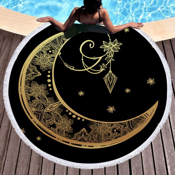 

printed bronzing moon pendant beach towel round microfiber beach towels roundie adults serviette de plage toalla playa selling