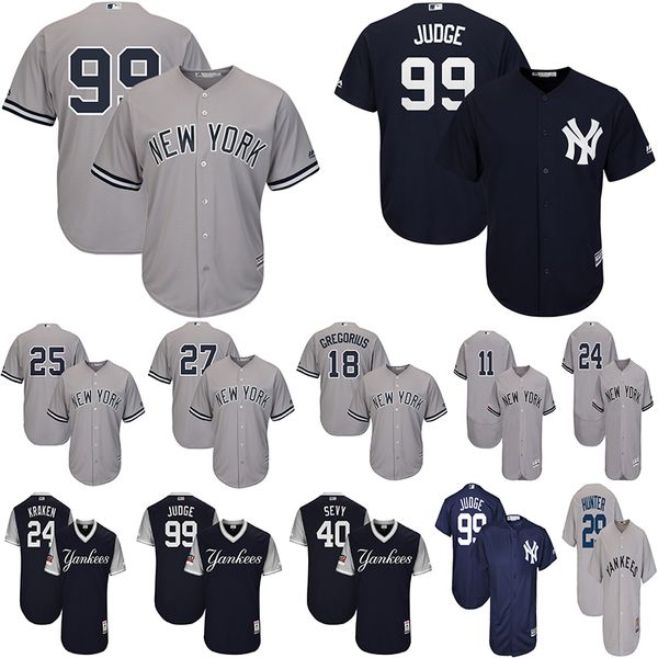 

New York Mens Yankees Jersey 99 Aaron Judge 27 Giancarlo Stanton 24 Gary Sanchez Kraken Gleyber Torres Didi Gregorius Baseball Jerseys