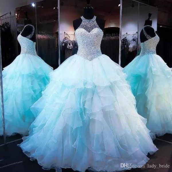 

синий оборками из органзы бальное платье платья quinceanera роскошные бусы жемчуг лиф узелок 16 сладкий пром платья, Blue;red