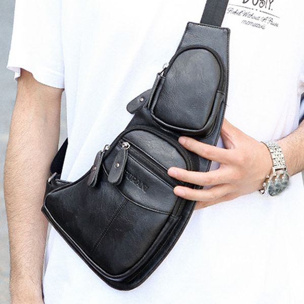 

men pu leather reto vintage sling chest back day pack travel fashion cross body messenger shoulder bag #38