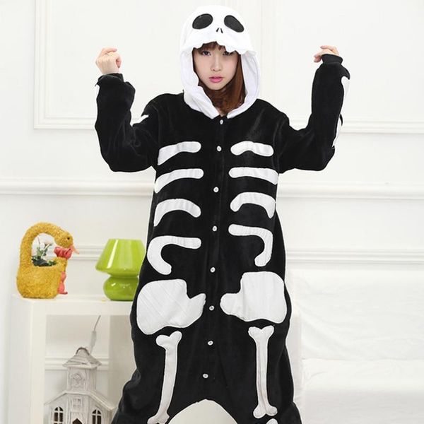 

women kigurumi human skeleton pajamas sets flannel animal hood pajamas winter onesies nightie pyjamas sleepwear homewear, Blue;gray