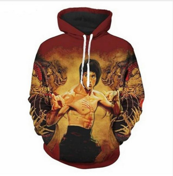 

new fashion sweatshirt men / women 3d hoodies print chinese kongfu bruce lee slim stylish hooded hoodies lms045, Black