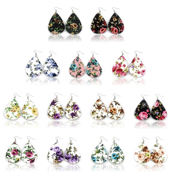 

orchid flower pu leather dangle earrings retro water drop leather earrings jewelry for lady women gift, Silver