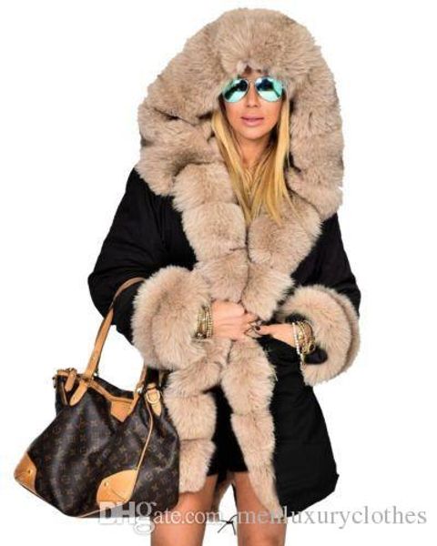 

women long down jackets thick warm winter fur collar designer coats army camouflage military down parkas coat, Black