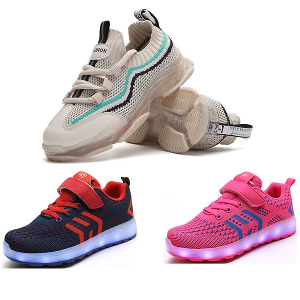 

new arrival running shoes for boy and girl white pink black blue orange fashion boys girls led shoes sports sneakers 23, White;red