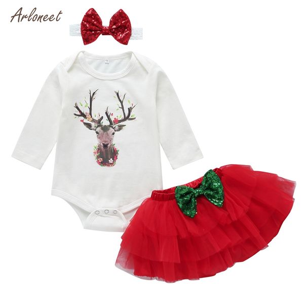 

arloneet newborn baby sets 2019 christmas deer romper mesh skirts outfits xmas set kids clothes girls 6 to 24 months, White