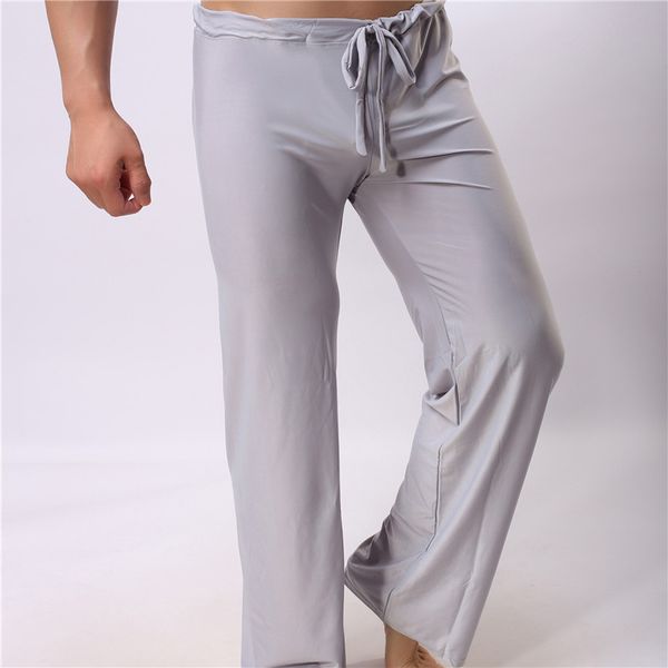 

us men cotton sleep bottoms solid ice silk no trace soft full breathable pants elastic men's homosexual love man gay, Black;brown