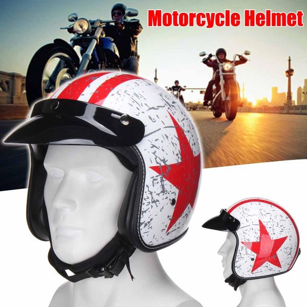 

vintage safety open face 3/4 head motorcycle scooter helmet white star protector racer motorcycle accessories protective gears