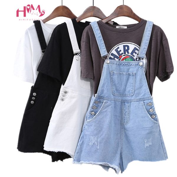 

summer womens vintage denim rompers korean ulzzang fashion jumpsuit overalls harajuku tassel side button jean black playsuits, Black;white