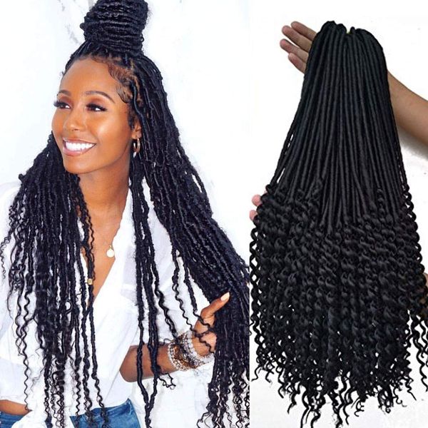 Hot Selling 1packs 24roots 20 Inch Black Curly Faux Locs Crochet Hair Soft Synthetic Crochet Braid Dreadlocks Braiding Hair For Black Women
