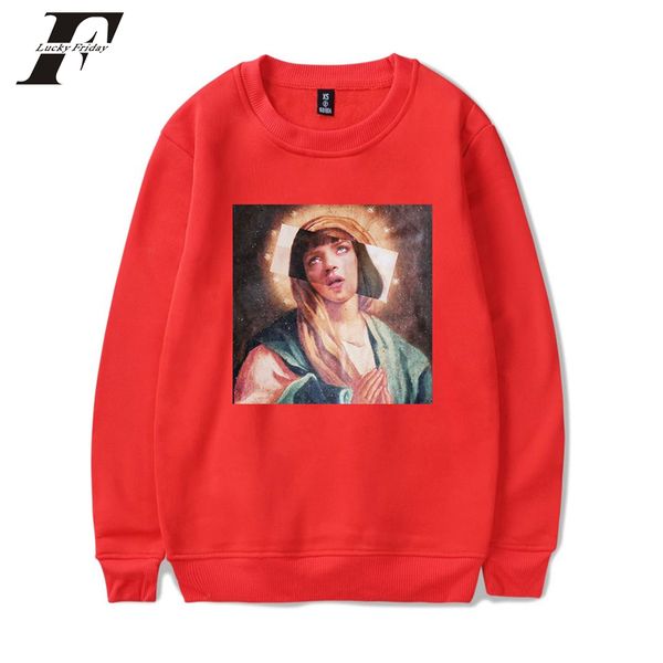 

kpop virgin mary printed pullover hoodies sweatshirts 2019 men women hip hop streetwear fashion casual oversized hoodie, Black