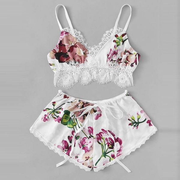 

new fashion ladies underwear pajamas sling lingerie lace trousers flower pajamas for women with chest pad, Black;red