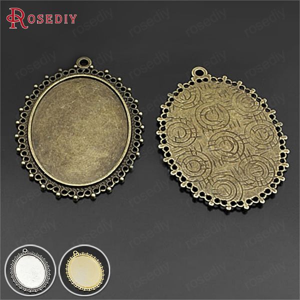

10pcs inside 40x30mm antique bronze zinc alloy oval base trays bezels cabochon beads settings cameo settings pendants findings, Silver
