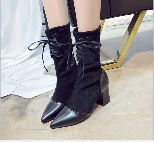 

autumn and winter new suede boots in europe and the united states elastic women's boots, Black
