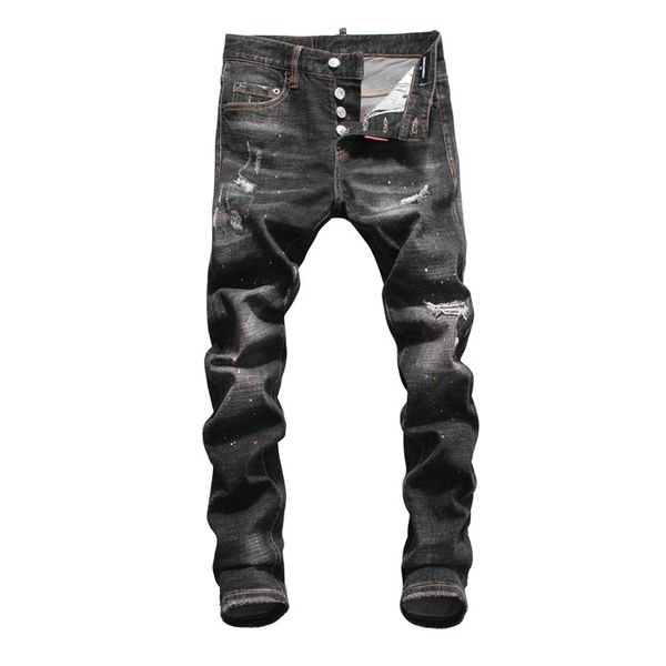 

fashion slim trouser zipper jeans slim straight distressed hole ripped jeans men black white red skinny jogger pants male designer jeans, Blue