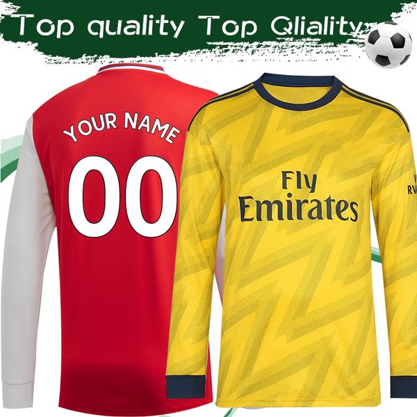 

Long Sleeve ARS Home Red Soccer Jersey 2019/20 Gunners Away Yellow Full Sleeve Football Shirt 2019 Top Quality Highbury Football Uniforms