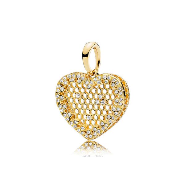

new 100% 925 sterling silver 1:1 genuine glamour shine 18k gold hive heart pendant fit diy bracelet original women jewelry gift, Black