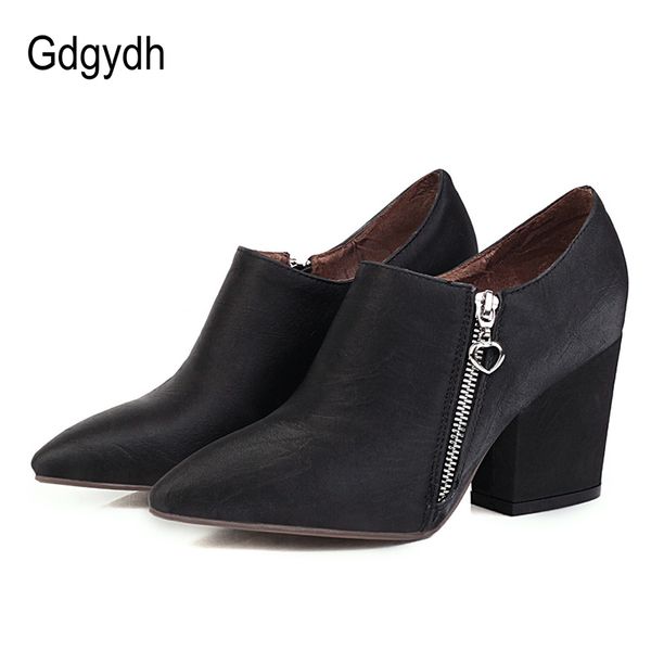 

gdgydh comfortable high heels shoes for women spring shoes pointed toe zipper dress party 2020 new drop shipping, Black