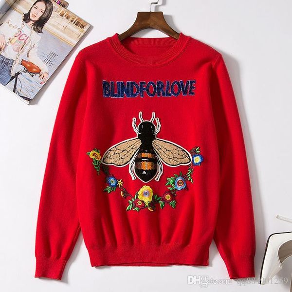 

women designer sweater embroidered knitwear red pullover long sleeve sweater female women sweater size s-l, White;black