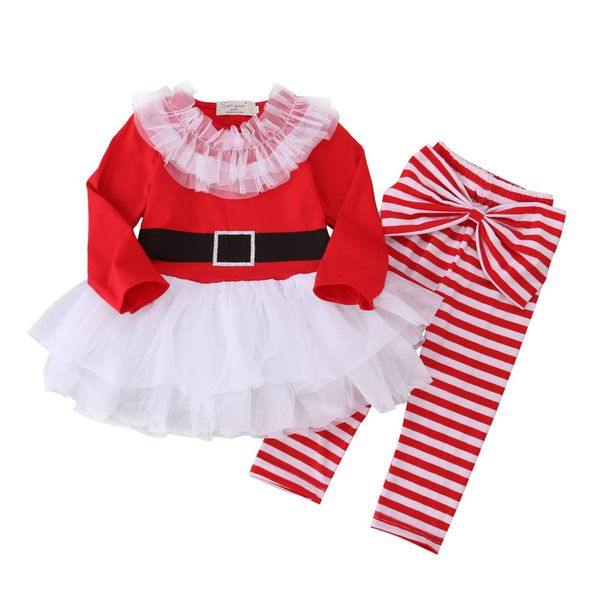 

christmas clothes set baby girl festival xmas sunsuit party toddler tutu dress striped pants kids girls outfit clothes 1-5y, White