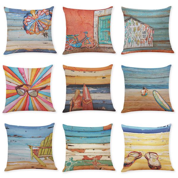 Watercolor Beach Theme Pattern Throw Massager Pillow Case
