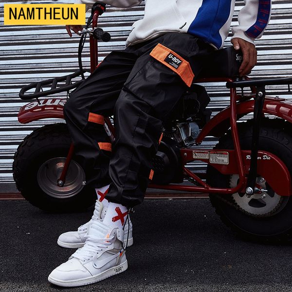 

2020 spring and autumn casual overalls men trend ins hip hop streetwear sports pants japanese drawstring pants, Black