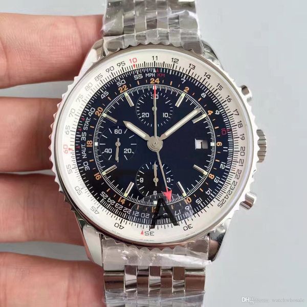 

high-quality luxury watch bre montbrillant quartz chronograph 43mm black dial 316l high-quality steel sapphire original strap men's spo, Slivery;brown