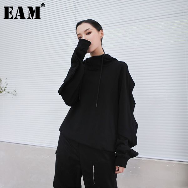 

eam] loose fit black brief personality sweatshirt new hooded long sleeve women big size fashion tide autumn winter 2019 1h608