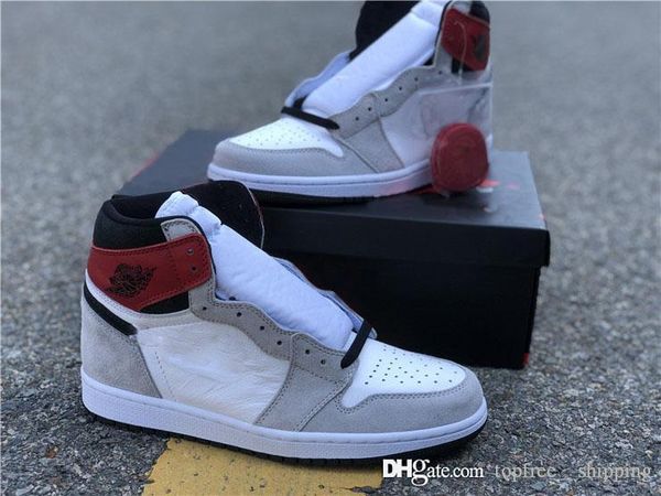 

air aauthentic 1 high og retro white black light smoke grey men basketball shoes 555088-126 1s varsity red man sports sneakers with box