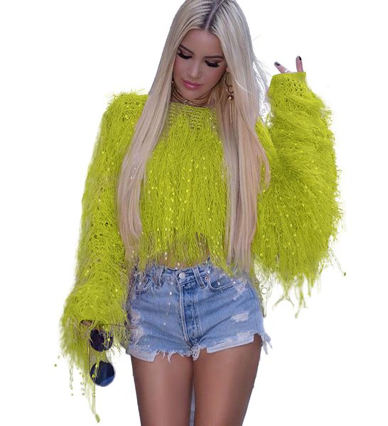 

autumn winter women's sweater knitwear fringed sweater coats fashion street style handmade tassel knitted pullover sweaters pink blue o, White;black